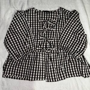 Black and White Gingham Blouse with Bow Details
